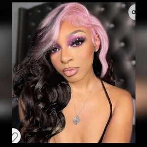 GDWIGS Skunk Stripe Wig Synthetic Lace Front Wig for Women Long Curly Wavy Wig